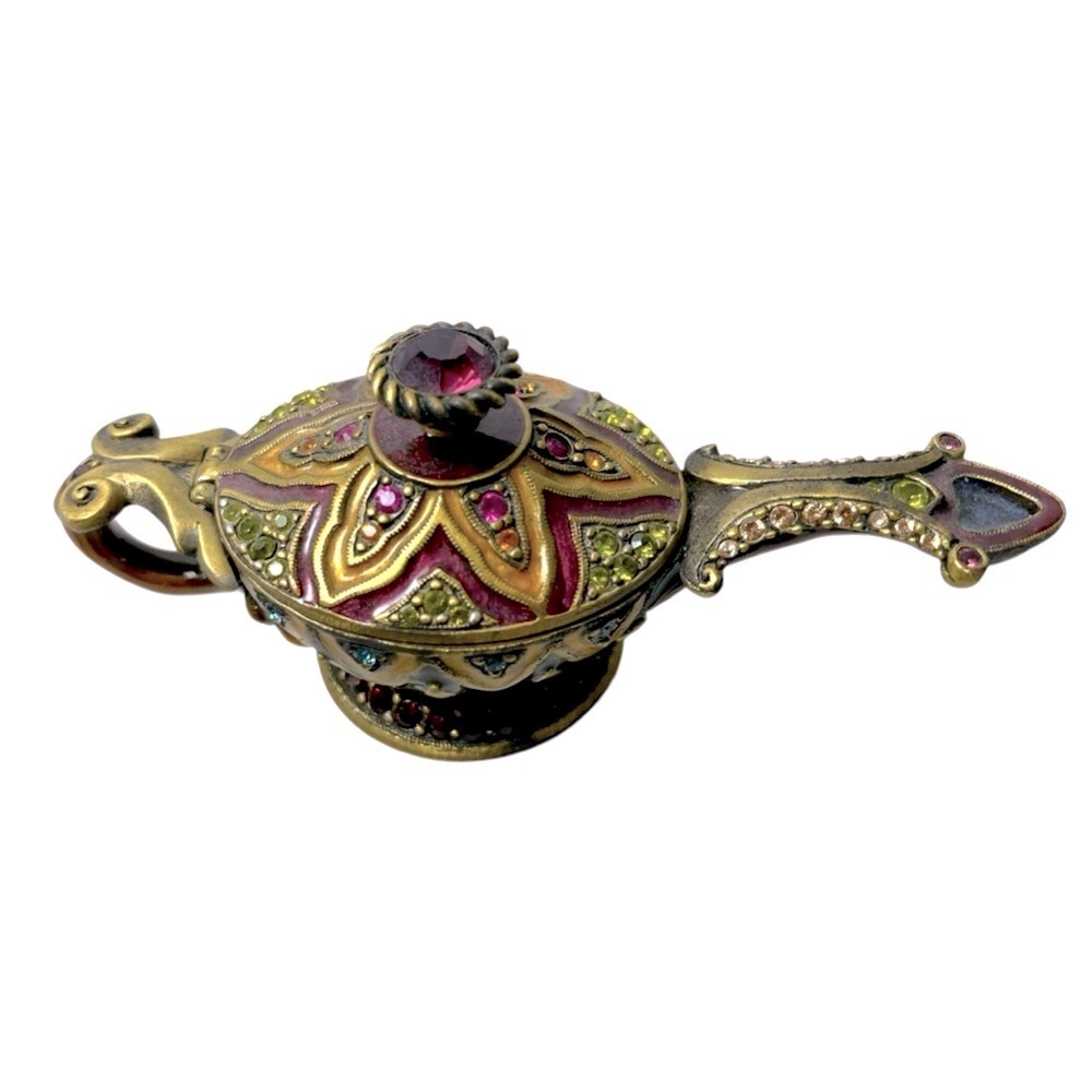 Enamel Crystal Aladdin Genie Lamp Trinket Box - Mint condition